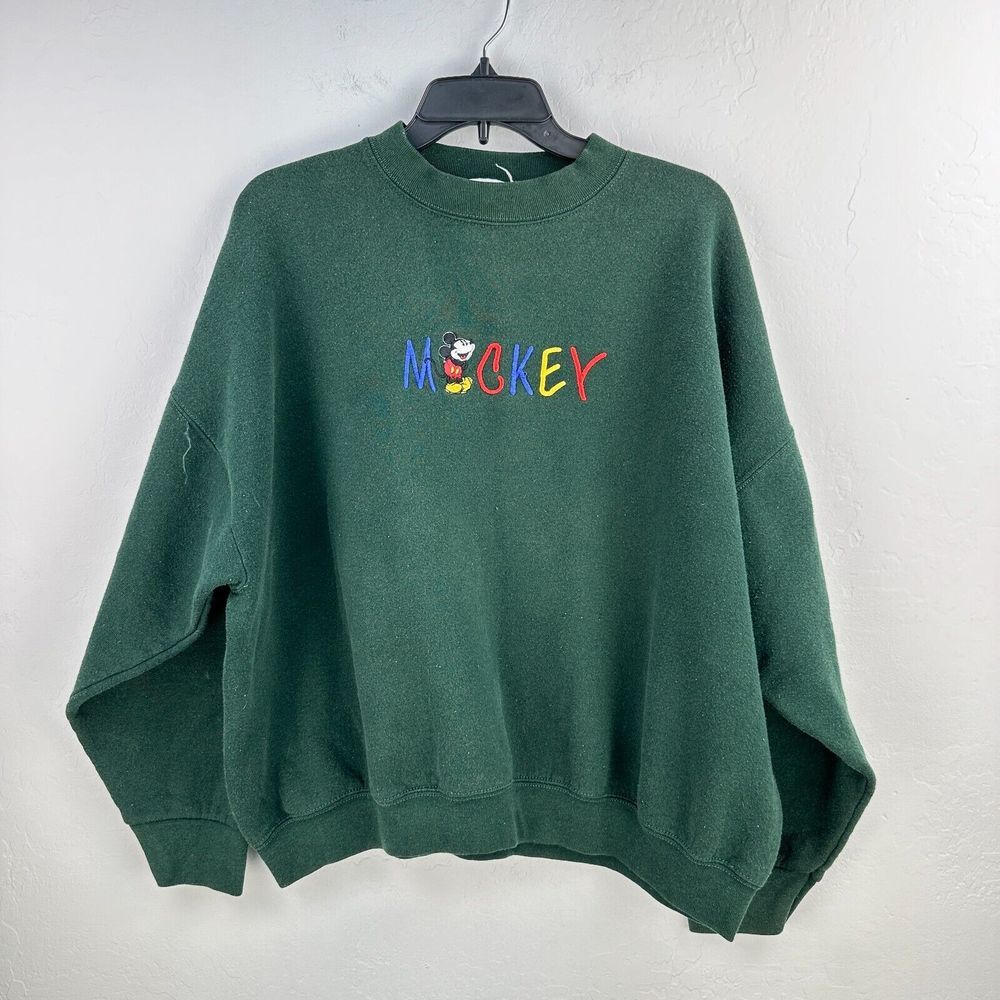 Vintage Mickey &‎ Co. Sweatshirt Men's  M Green Embroidered Long Sleeve 90s